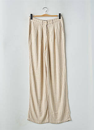 Pantalon large fermeture zippée sous rabat boutonné taille haute beige ASOS femme