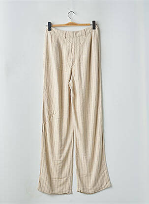 Pantalon large fermeture zippée sous rabat boutonné taille haute beige ASOS femme