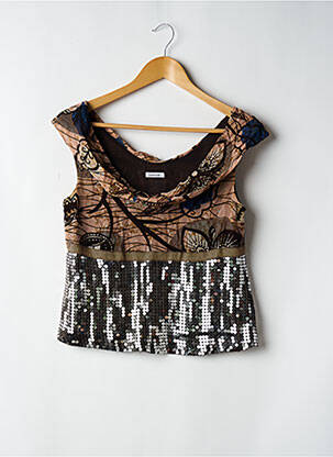 Top tissage crêpe sans manche marron CACHAREL femme