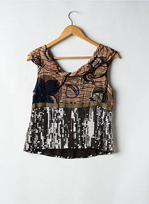 Top tissage crêpe sans manche marron CACHAREL femme