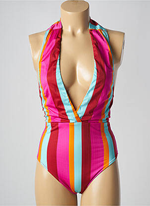 Maillot de bain 1 pièce effet matière satinée haut triangles rose MARIE JO femme