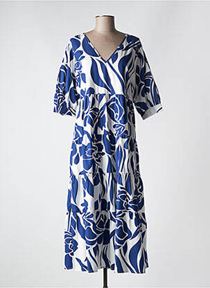 Robe longue imprimé fantaisie manches courtes bleu GOA femme