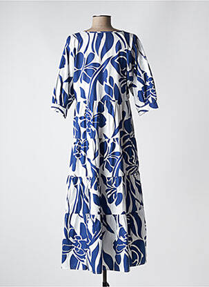 Robe longue imprimé fantaisie manches courtes bleu GOA femme