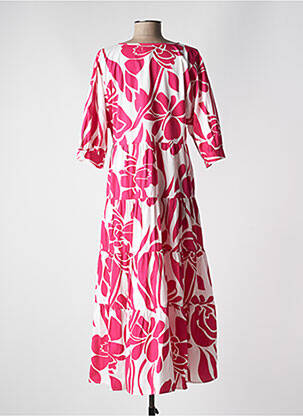 Robe longue imprimé fantaisie manches courtes rose GOA femme