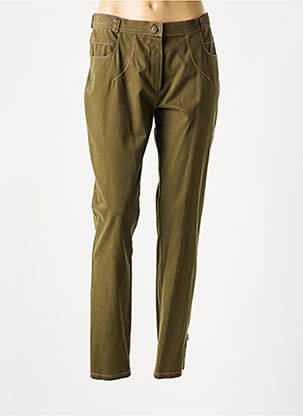 Pantalon slim tissage popeline taille normale vert OPALINE femme