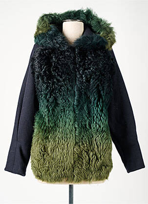 Manteau long coupe droite a capuche bleu LIVEN femme