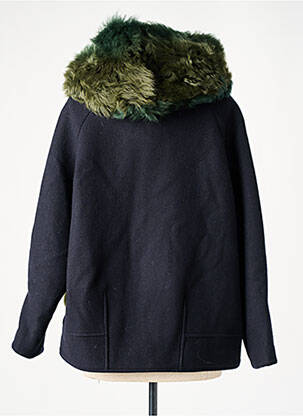 Manteau long coupe droite a capuche bleu LIVEN femme