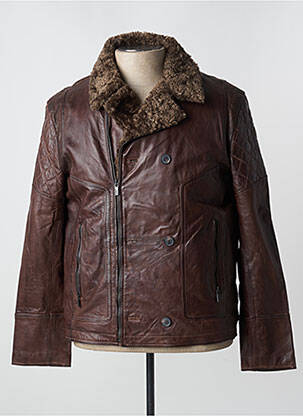 Veste en cuir poches marron KORINTAGE homme