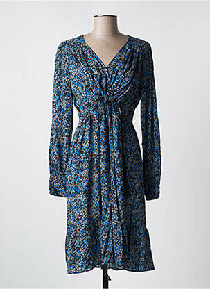 Robe mi-longue imprimé fantaisie manches longues bleu EVA KAYAN femme