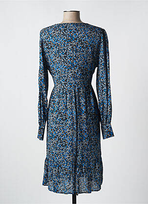 Robe mi-longue imprimé fantaisie manches longues bleu EVA KAYAN femme