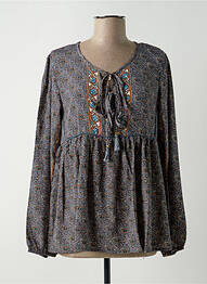 Blouse imprimé fantaisie manches longues bleu LARA-ETHNICS femme