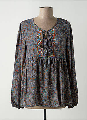 Blouse imprimé fantaisie manches longues bleu LARA-ETHNICS femme