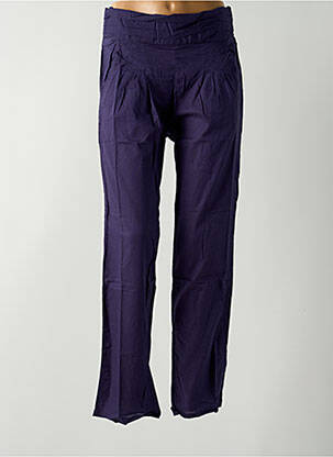 Pantalon droit taille élastique bleu LARA-ETHNICS femme