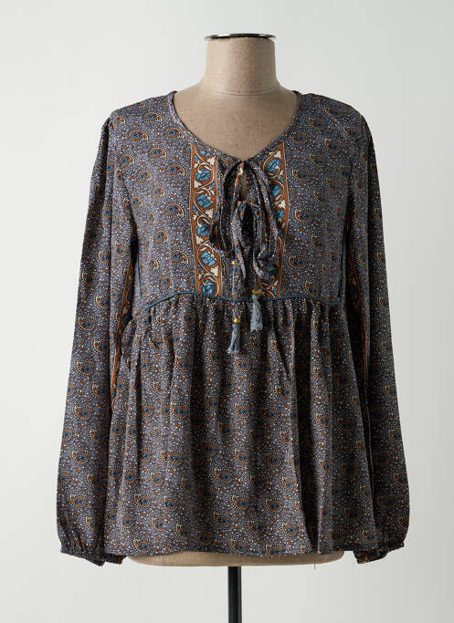 Blouse imprimé fantaisie manches longues bleu LARA-ETHNICS femme