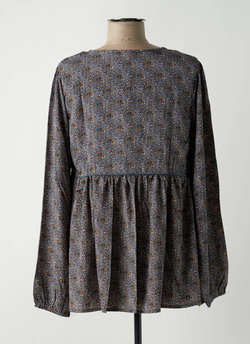 Blouse imprimé fantaisie manches longues bleu LARA-ETHNICS femme
