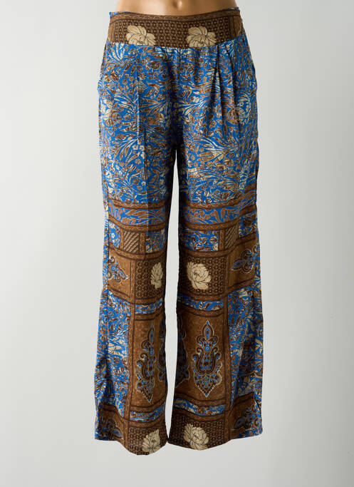 Pantalon droit bleu LARA-ETHNICS pour femme