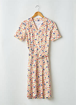 Robe mi-longue imprimé fleurs manches courtes blanc SANS MARQUE femme