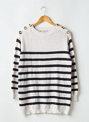 Pull col rond manches longues gris BLANCHEPORTE femme