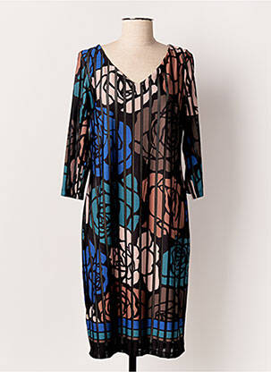 Robe mi-longue imprimé fleurs manches longues noir JOSEPH RIBKOFF femme