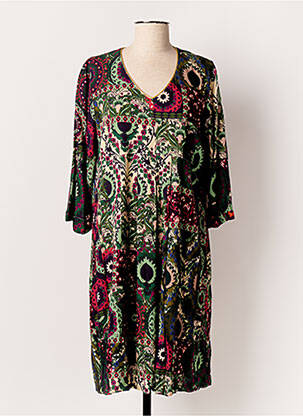 Robe mi-longue coupe fluide manches longues vert GRIFFON femme