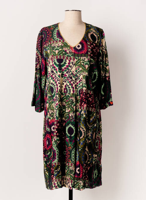 Robe mi-longue coupe fluide manches longues vert GRIFFON femme