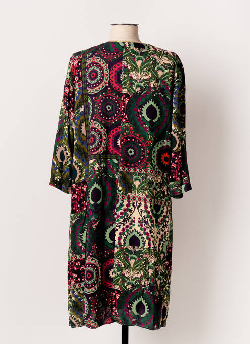 Robe mi-longue coupe fluide manches longues vert GRIFFON femme