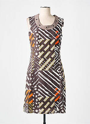 Robe mi-longue imprimé fantaisie sans manche marron GUY DUBOUIS femme