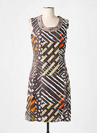 Robe mi-longue imprimé fantaisie sans manche marron GUY DUBOUIS femme