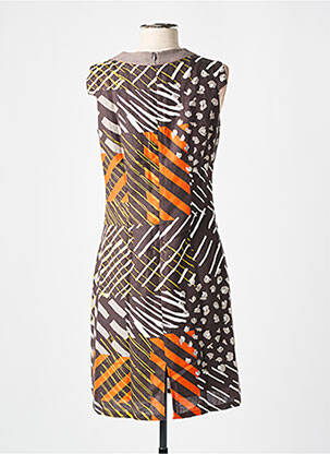 Robe mi-longue imprimé fantaisie sans manche marron GUY DUBOUIS femme