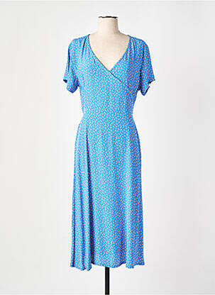 Robe mi-longue imprimé fleurs manches courtes bleu GRIFFON femme