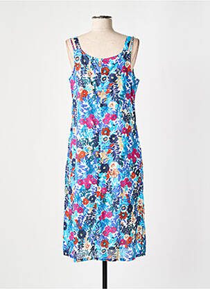 Robe mi-longue imprimé fleurs fines bretelles bleu AGATHE & LOUISE femme