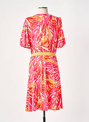 Robe mi-longue imprimé fantaisie manches courtes rose K-DESIGN femme