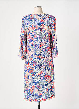 Robe mi-longue imprimé fleurs manches 3/4 bleu GRIFFON femme