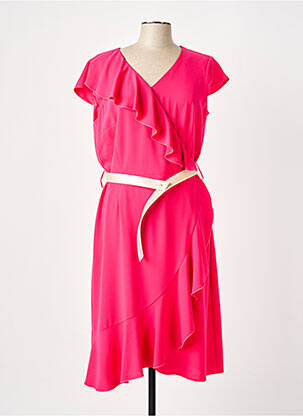 Robe mi-longue tissage crêpe manches courtes rose ESTEL COLLECTION femme
