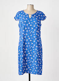 Robe mi-longue imprimé fleurs manches courtes bleu FRANCE RIVOIRE femme