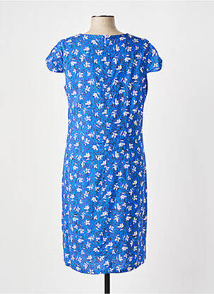 Robe mi-longue imprimé fleurs manches courtes bleu FRANCE RIVOIRE femme