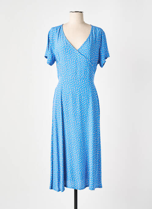 Robe mi-longue imprimé fleurs manches courtes bleu GRIFFON femme