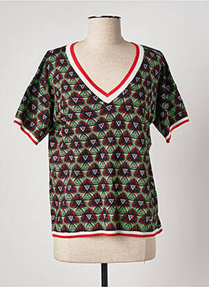 Pull col v manches courtes vert FELINO femme