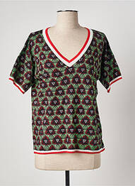 Pull col v manches courtes vert FELINO femme
