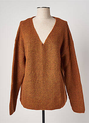 Pull tissage chiné manches longues marron FELINO femme