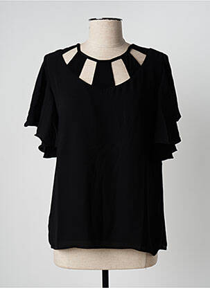Top tissage crêpe manches courtes noir FELINO femme