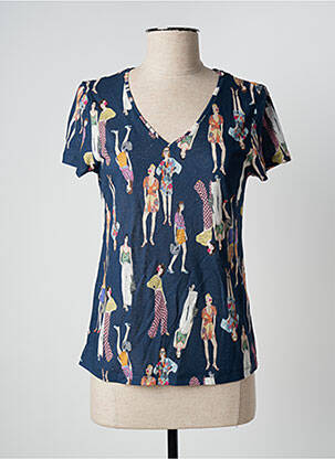 Top stretch manches courtes bleu FELINO femme