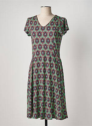 Robe mi-longue imprimé fantaisie manches courtes vert FELINO femme
