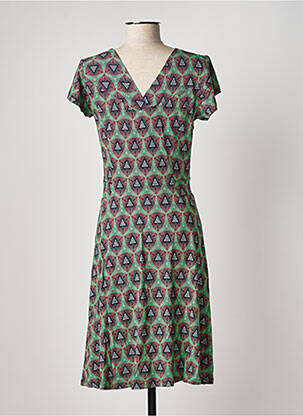 Robe mi-longue imprimé fantaisie manches courtes vert FELINO femme