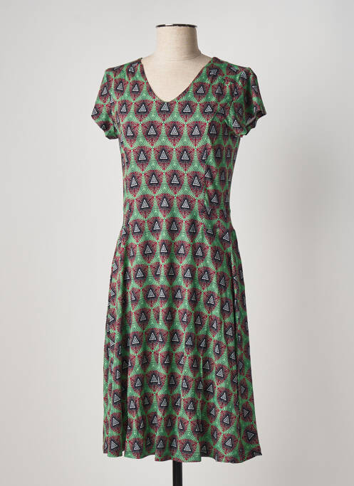 Robe mi-longue imprimé fantaisie manches courtes vert FELINO femme