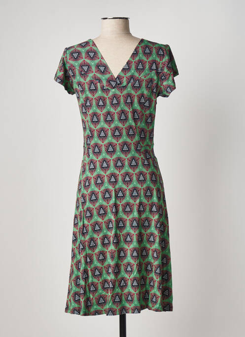 Robe mi-longue imprimé fantaisie manches courtes vert FELINO femme