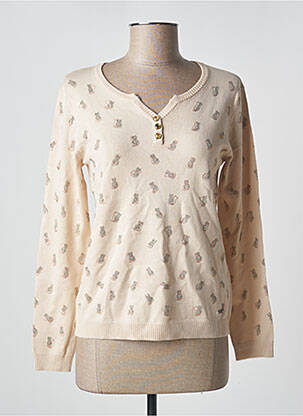 Pull coupe cintrée manches longues beige FELINO femme