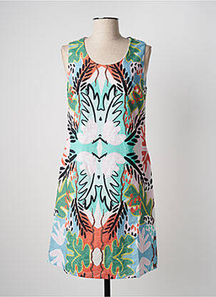 Robe mi-longue imprimé fantaisie sans manche vert FELINO femme