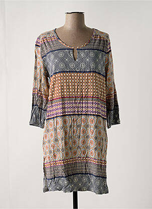 Robe mi-longue manches 3/4 manches 3/4 bleu CHERIE LINE femme