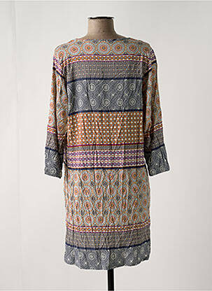 Robe mi-longue manches 3/4 manches 3/4 bleu CHERIE LINE femme